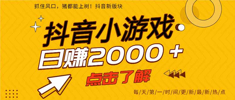 抖音小游戏，最新风口项目，亲测单游戏2000+感兴趣点击了解。-菜菜网创