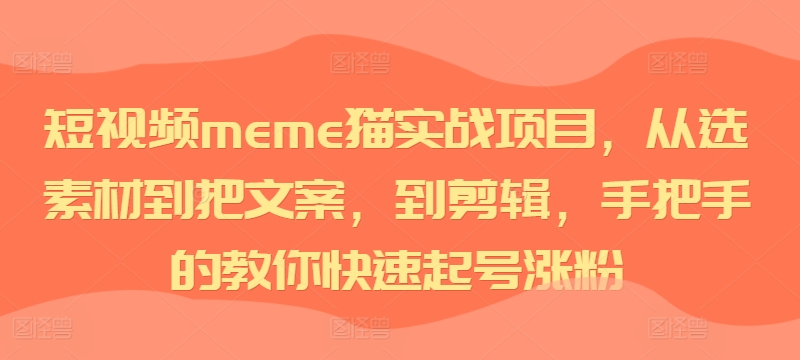 短视频meme猫实战项目，从选素材到把文案，到剪辑，手把手的教你快速起号涨粉-菜菜网创