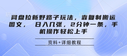 网盘拉新野路子玩法，靠复制搬运图文， 日入几张，2分钟一条，手机操作轻松上手-菜菜网创