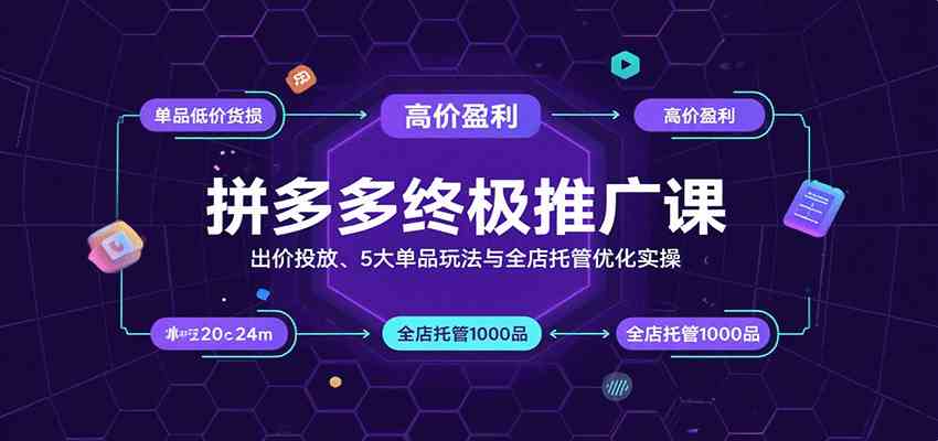 拼多多终极推广课：出价投放、5大单品玩法与全店托管优化实操-菜菜网创