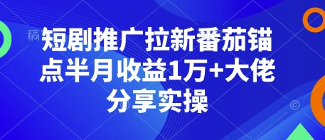 短剧推广拉新番茄锚点半月收益1万+大佬分享实操-菜菜网创