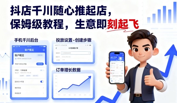 抖店千川随心推起店，保姆级教程，生意即刻起飞-菜菜网创
