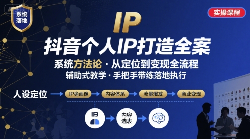 抖音个人IP系统落地实操大课，实操课程，辅助落地-菜菜网创