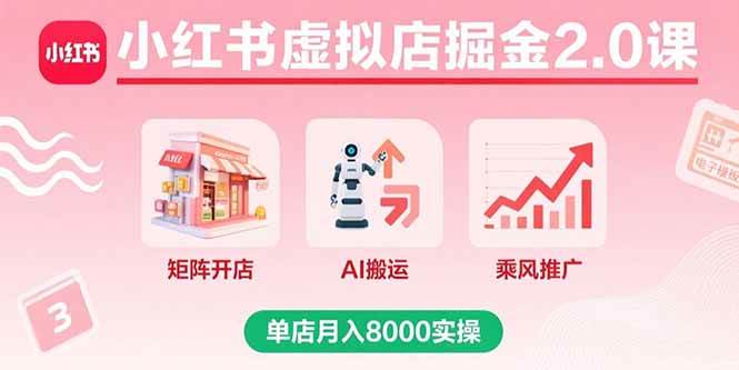 （15929期）小红书虚拟店掘金2.0课，矩阵开店+AI搬运+乘风推广，单店月入8000实操-菜菜网创