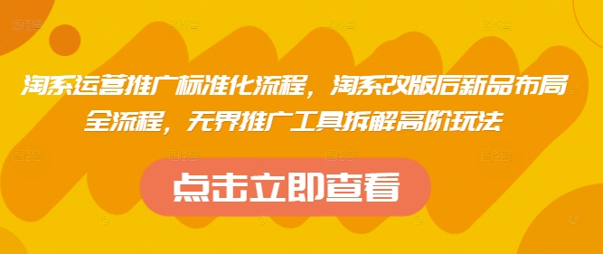 淘系运营推广标准化流程，​淘系改版后新品布局全流程，无界推广工具拆解高阶玩法-菜菜网创