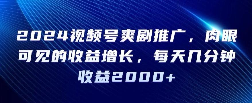 2024视频号爽剧推广，肉眼可见的收益增长，每天几分钟收益2000+【揭秘】-菜菜网创