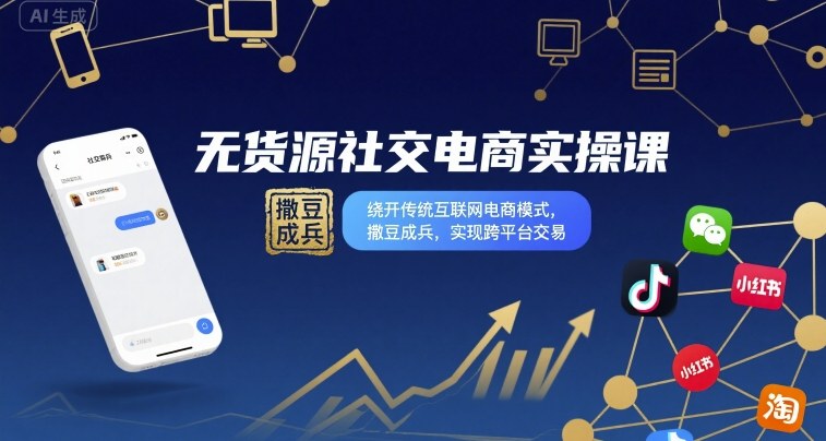 无货源社交电商实操课，绕开传统互联网电商模式，撒豆成兵，实现跨平台交易-菜菜网创