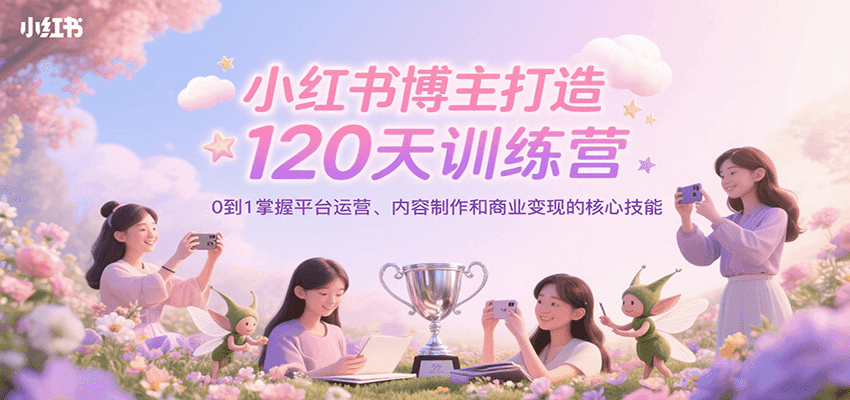 小红书博主打造120天训练营，0到1掌握平台运营、内容制作和商业变现-菜菜网创