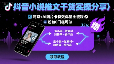 抖音小说推文干货实操分享，混剪+AI图片卡特效爆量全流程，0粉丝0门槛可做-菜菜网创