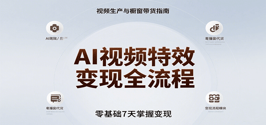 AI视频特效变现全流程，零基础7天掌握视频生产到橱窗带货变现-菜菜网创