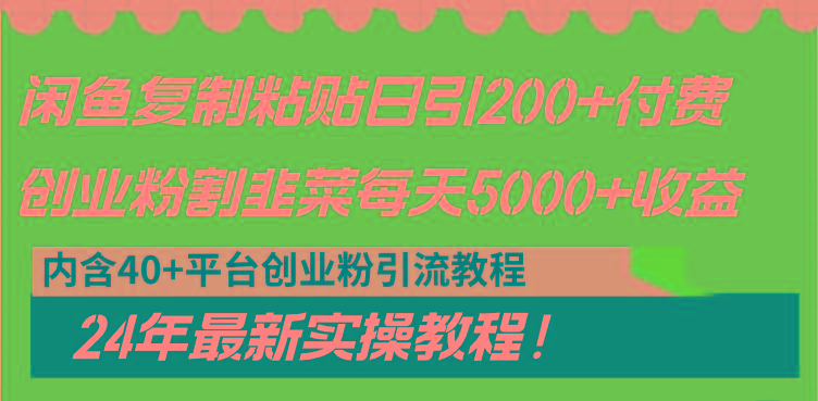闲鱼复制粘贴日引200+付费创业粉，割韭菜日稳定5000+收益，24年最新教程！-菜菜网创