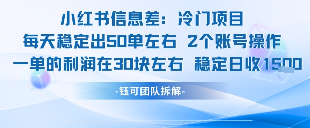 小红书信息差冷门项目一单利润30块每天稳定1.5k左右2个账号操作-菜菜网创
