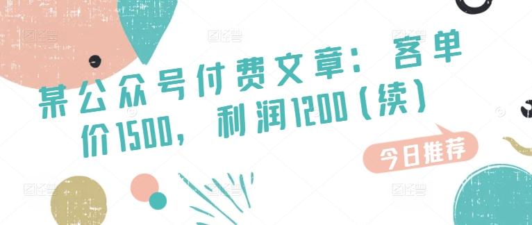 某公众号付费文章：客单价1500，利润1200(续)，市场几乎可以说是空白的-菜菜网创