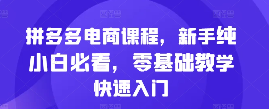 拼多多电商课程，新手纯小白必看，零基础教学快速入门-菜菜网创