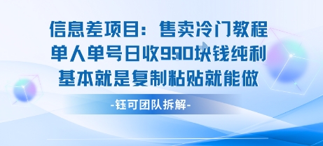 信息差项目：售卖冷门教程单人单号日收9张纯利基本就是复制粘贴就能做-菜菜网创