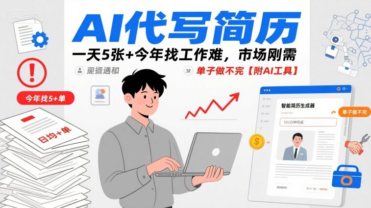 AI代写简历，一天5张+今年找工作难，市场刚需，单子做不完【附AI工具】-菜菜网创
