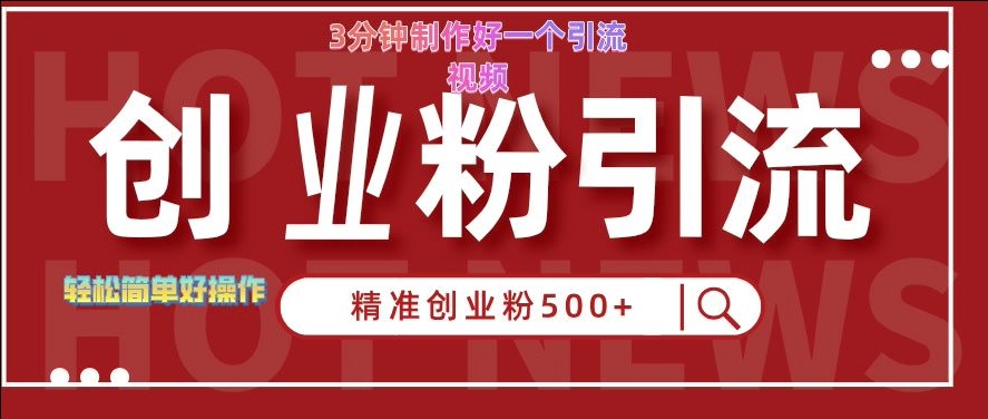 快手被动引流创业粉500+的玩法，3分钟制作好一个引流视频，轻松简单好操作【揭秘】-菜菜网创