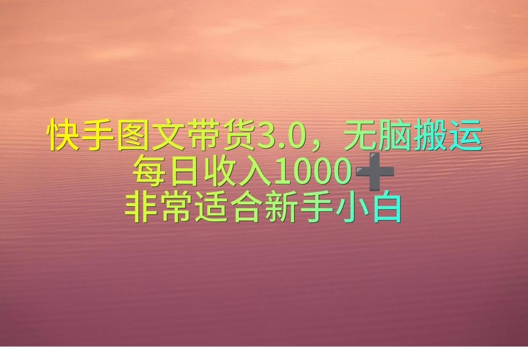 快手图文带货3.0，无脑搬运，每日收入1000＋，非常适合新手小白-菜菜网创