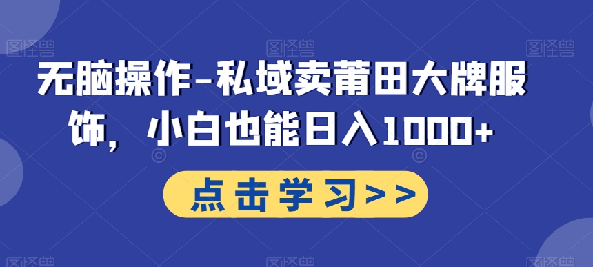 无脑操作-私域卖莆田大牌服饰，小白也能日入1000+-菜菜网创