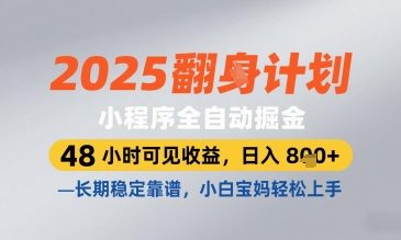2025小程序全自动掘金，48 小时可见收益，日入8张，长期稳定靠谱，小白宝妈轻松上手【揭秘】-菜菜网创
