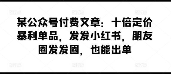 某公众号付费文章：十倍定价暴利单品，发发小红书，朋友圈发发圈，也能出单-菜菜网创