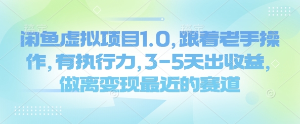 闲鱼虚拟项目1.0，跟着老手操作，有执行力，3-5天出收益，做离变现最近的赛道-菜菜网创