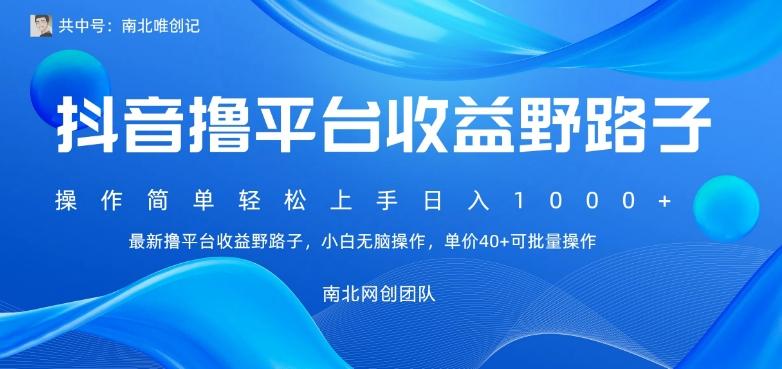 最新撸抖音平台收益野路子，操作简单，单价高，小白可无脑操作可日入1000+-菜菜网创