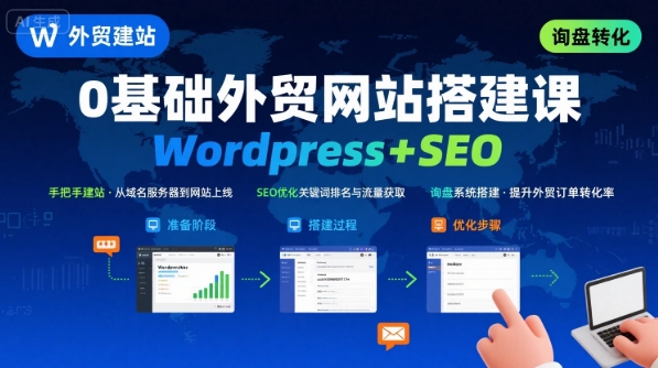 WordPress外贸建站+SEO优化课程，手把手教你从0到1搭建可获得询盘的外贸网站-菜菜网创