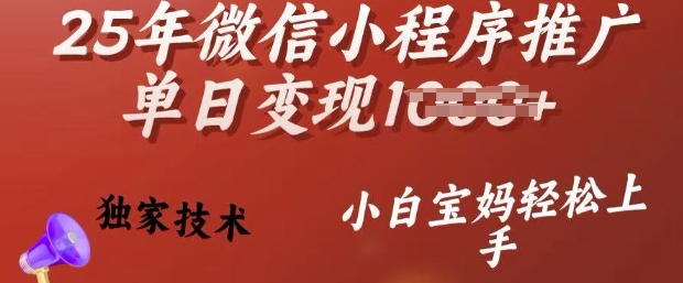 25年微信小程序推广单日变现多张，独家技术，小白宝妈轻松上手【揭秘】-菜菜网创