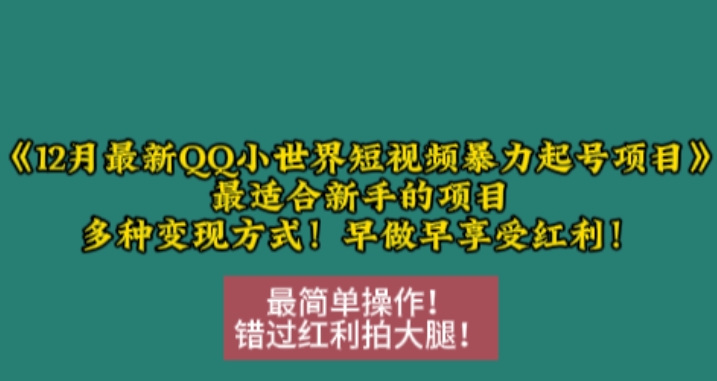 12月最新QQ小世界短视频暴力起号项目，最适合新手的项目，多种变现方式-菜菜网创