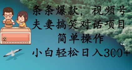 条条爆款，视频号夫妻搞笑对话项目，简单操作，小白轻松日入3张+-菜菜网创