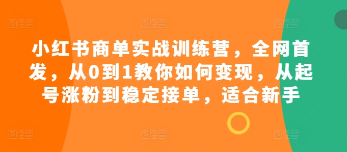 小红书商单实战训练营，全网首发，从0到1教你如何变现，从起号涨粉到稳定接单，适合新手-菜菜网创