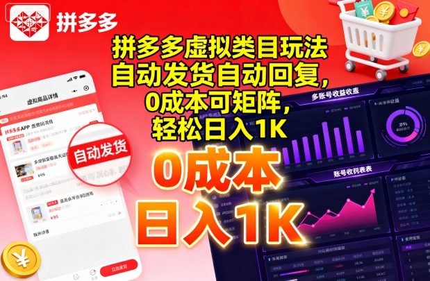 拼多多虚拟类目玩法，自动发货自动回复，0成本可矩阵，轻松日入1K【揭秘】-菜菜网创