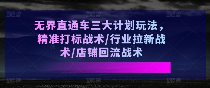 无界直通车三大计划玩法，精准打标战术/行业拉新战术/店铺回流战术-菜菜网创