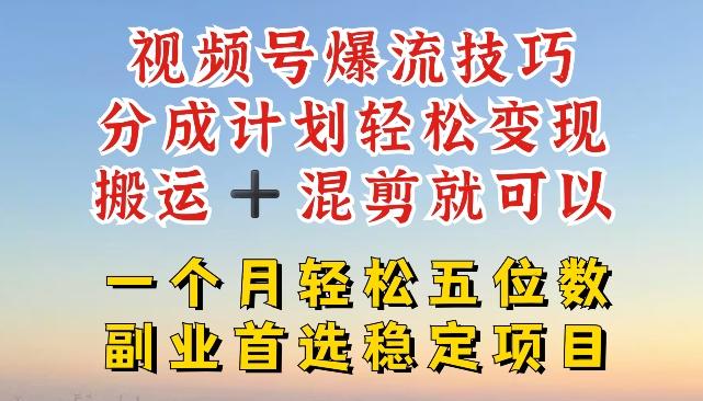 视频号爆流技巧，分成计划轻松变现，搬运 +混剪就可以，一个月轻松五位数稳定项目【揭秘】-菜菜网创