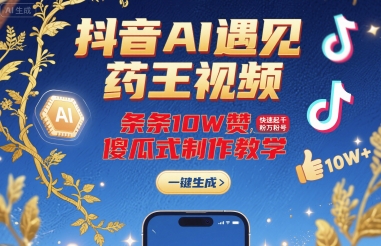 抖音AI遇见药王视频，条条10W赞，快速起千粉万粉号，傻瓜式制作教学-菜菜网创