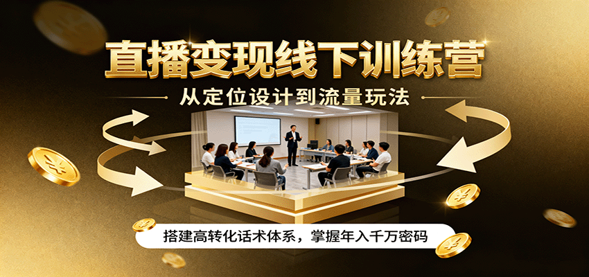 直播变现线下训练营，从定位设计到流量玩法，搭建高转化话术体系，掌握年入千万密码-菜菜网创