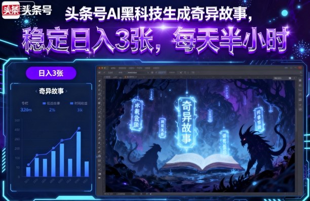 头条号AI黑科技生成奇异故事，稳定日入3张，每天半小时-菜菜网创