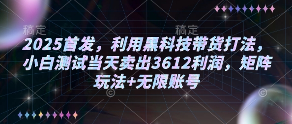 2025首发，利用黑科技带货打法，小白测试当天卖出3612利润，矩阵玩法+无限账号【揭秘】-菜菜网创