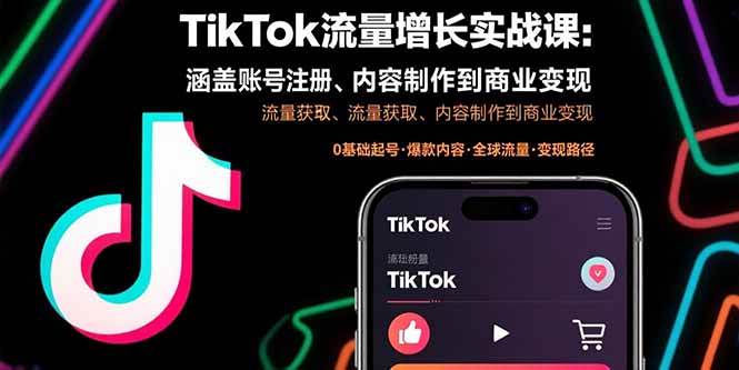 （15791期）TikTok流量增长实战课：涵盖账号注册、流量获取、内容制作到商业变现-菜菜网创