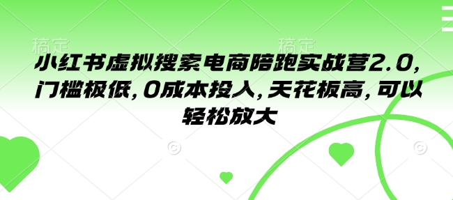 小红书虚拟搜索电商陪跑实战营2.0，门槛极低，0成本投入，天花板高，可以轻松放大-菜菜网创