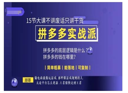 朋哥电商(拼多多实战派)，15节大课不讲废话只讲干货，简单粗暴 能落地 可复制-菜菜网创