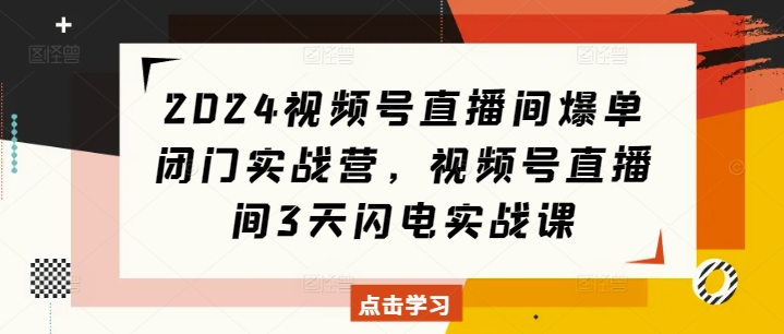 2024视频号直播间爆单闭门实战营，视频号直播间3天闪电实战课-菜菜网创