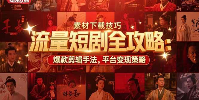 （15431期）流量短剧全攻略：素材下载技巧，爆款剪辑手法，平台变现策略-菜菜网创